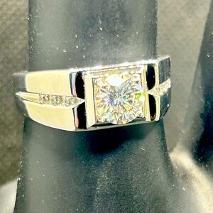 Men's Sterling Silver Ring with Moissanite Accent